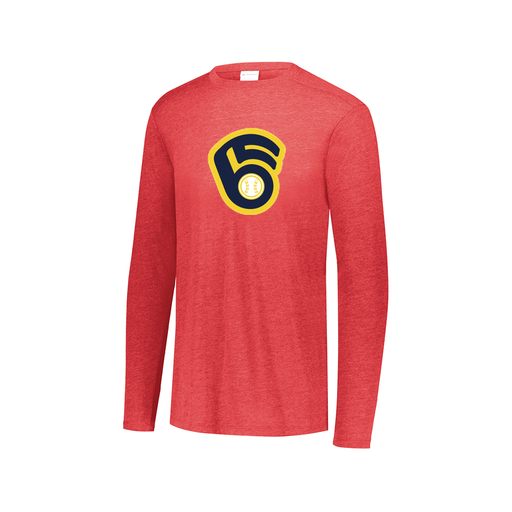 [3075.V96.XS-LOGO2] Decker Men's Tri-Blend T-Shirt - Long Sleeve (Adult XS, Red, Logo 2)