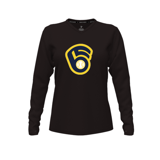 [FTLVPTBK-FYXS-LOGO2] Decker Performance T-Shirt (Female Youth XS, Black, V Neck, Logo 2, Long Sleeve)