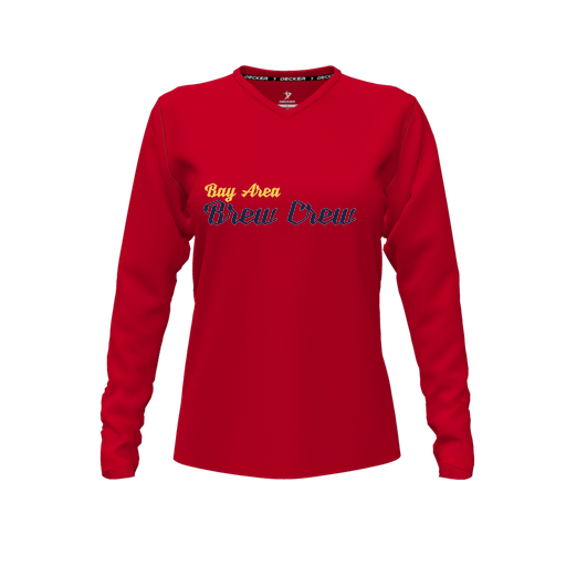 [FTLVPTRD-FYXS-LOGO3] Decker Performance T-Shirt (Female Youth XS, Red, V Neck, Logo 3, Long Sleeve)